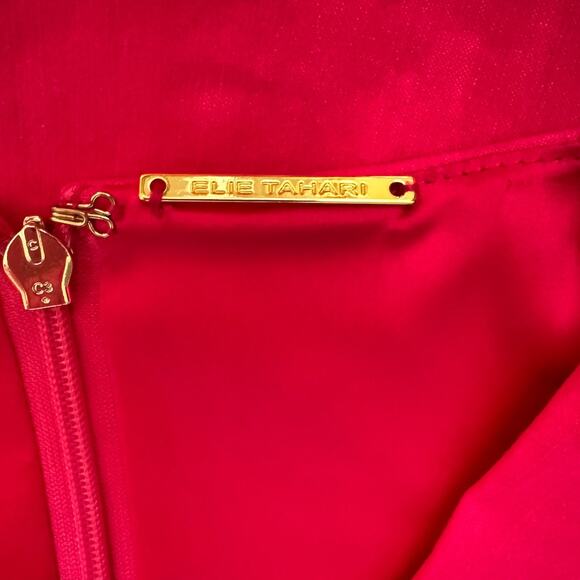 Elie Tahari Womens Isa Asymmetric Ruffle Dress Size L Linen Fuchsia - Picture 5 of 10